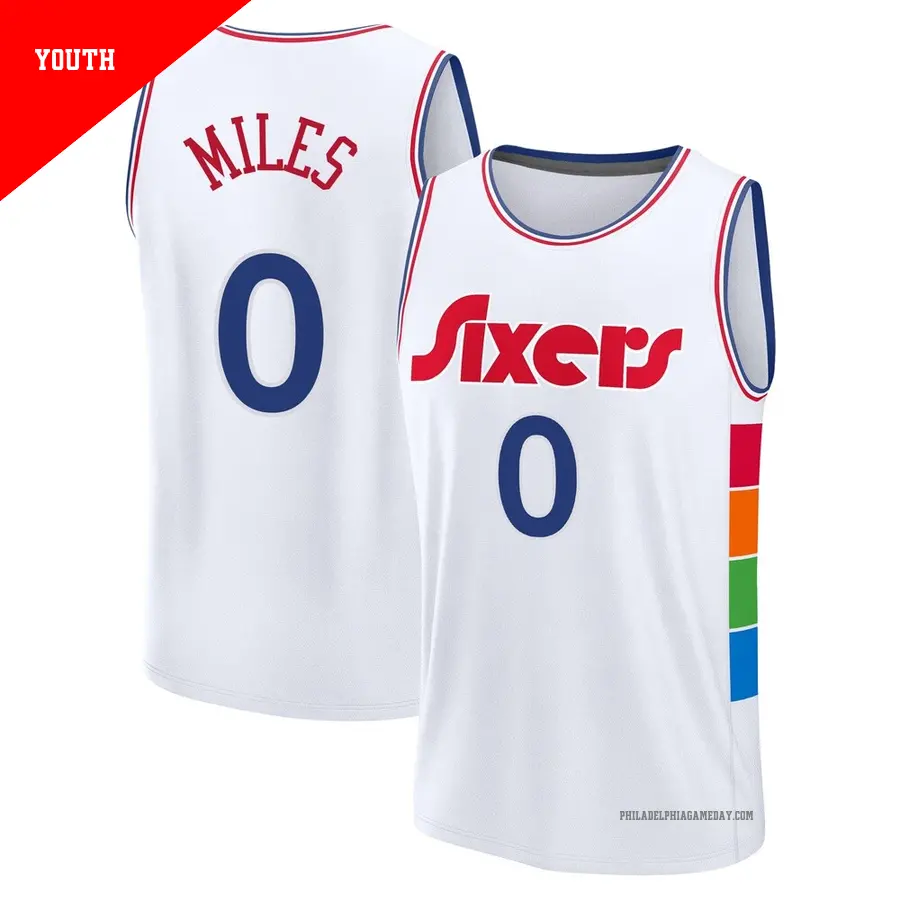 ＃0 Youth Duke Miles Philadelphia 76ers 2024/25 Fast Break White City Edition Jersey