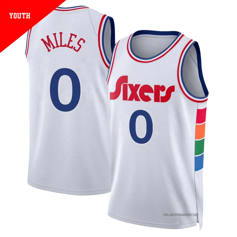 ＃0 Youth Duke Miles Philadelphia 76ers 2024/25 Swingman White City Edition Jersey