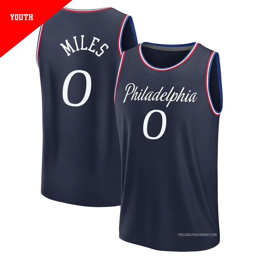 ＃0 Youth Duke Miles Philadelphia 76ers 2025/26 Fast Break Navy City Edition Jersey