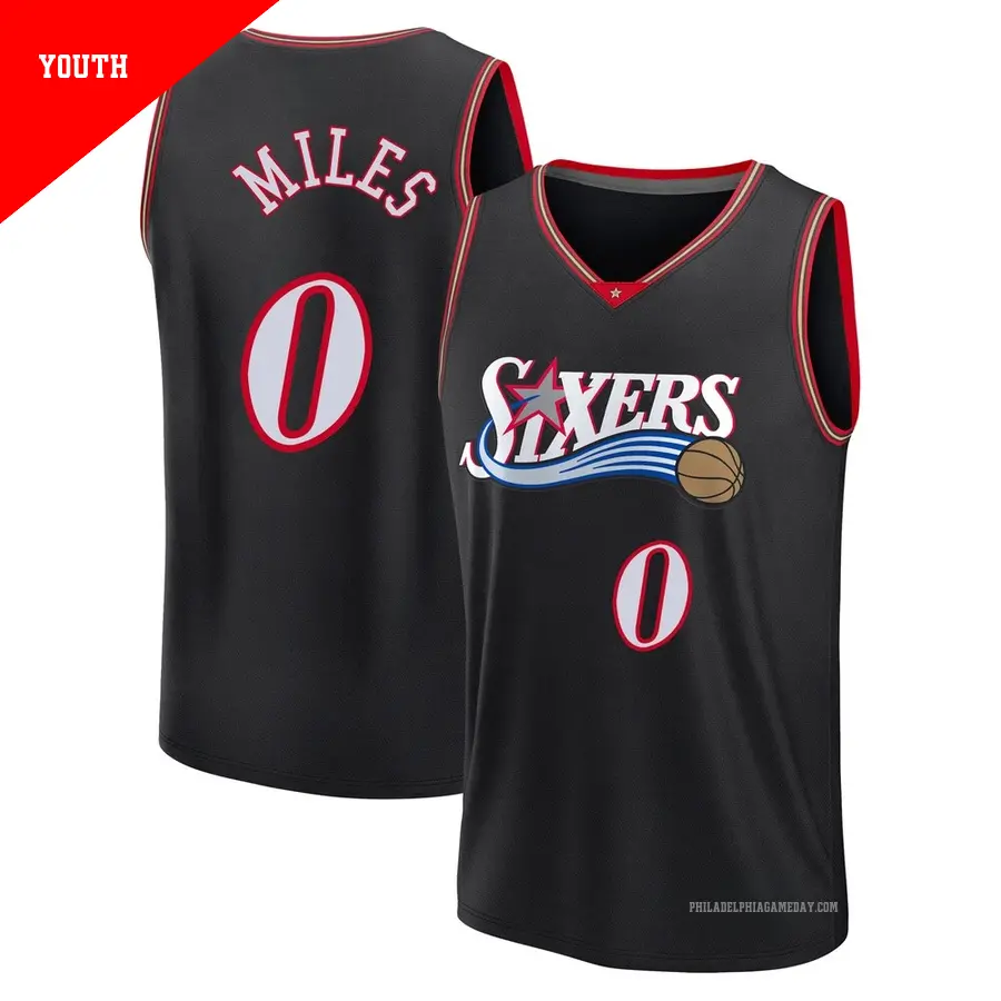＃0 Youth Duke Miles Philadelphia 76ers Black Fast Break Classic Edition Jersey