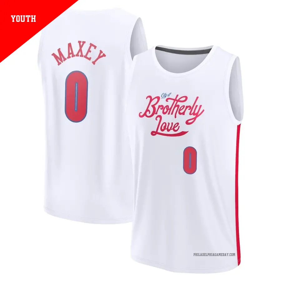 ＃0 Youth Tyrese Maxey Philadelphia 76ers 2022/23 Fast Break White City Edition Jersey