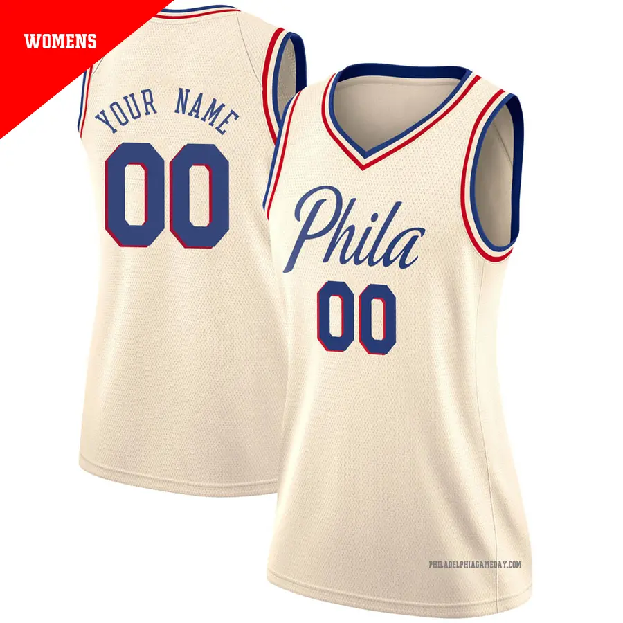 ＃00 Women's Custom Philadelphia 76ers Cream Swingman JerseyCity Edition