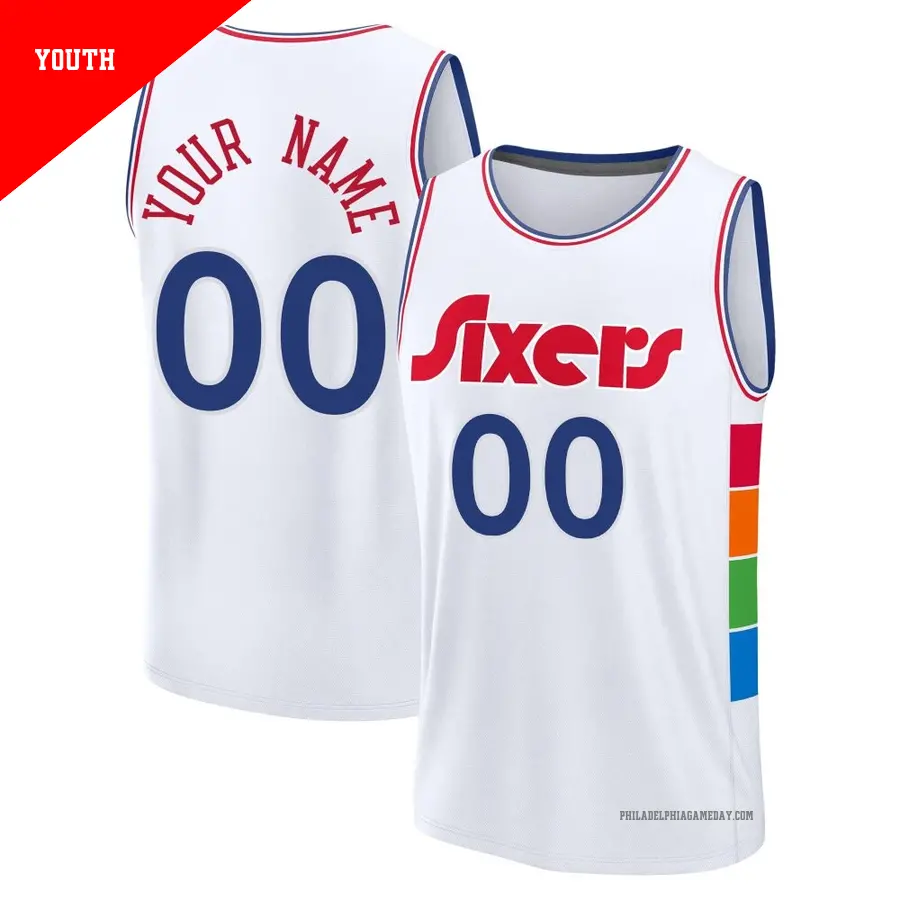 ＃00 Youth Custom Philadelphia 76ers 2024/25 Fast Break Fanatics White City Edition Jersey