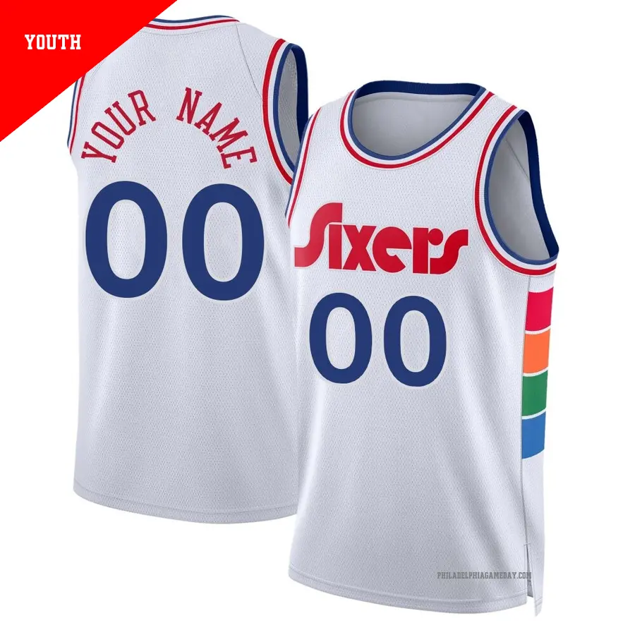 ＃00 Youth Custom Philadelphia 76ers 2024/25 Swingman White City Edition Jersey