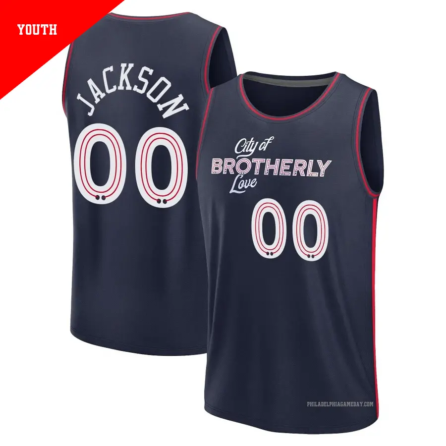 ＃00 Youth Reggie Jackson Philadelphia 76ers 2023/24 Fast Break Navy City Edition Jersey