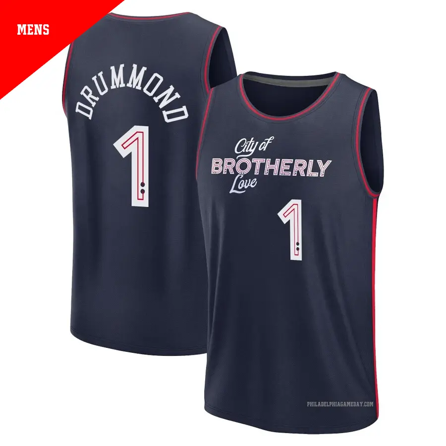 ＃1 Men's Andre Drummond Philadelphia 76ers 2023/24 Fast Break Navy City Edition Jersey