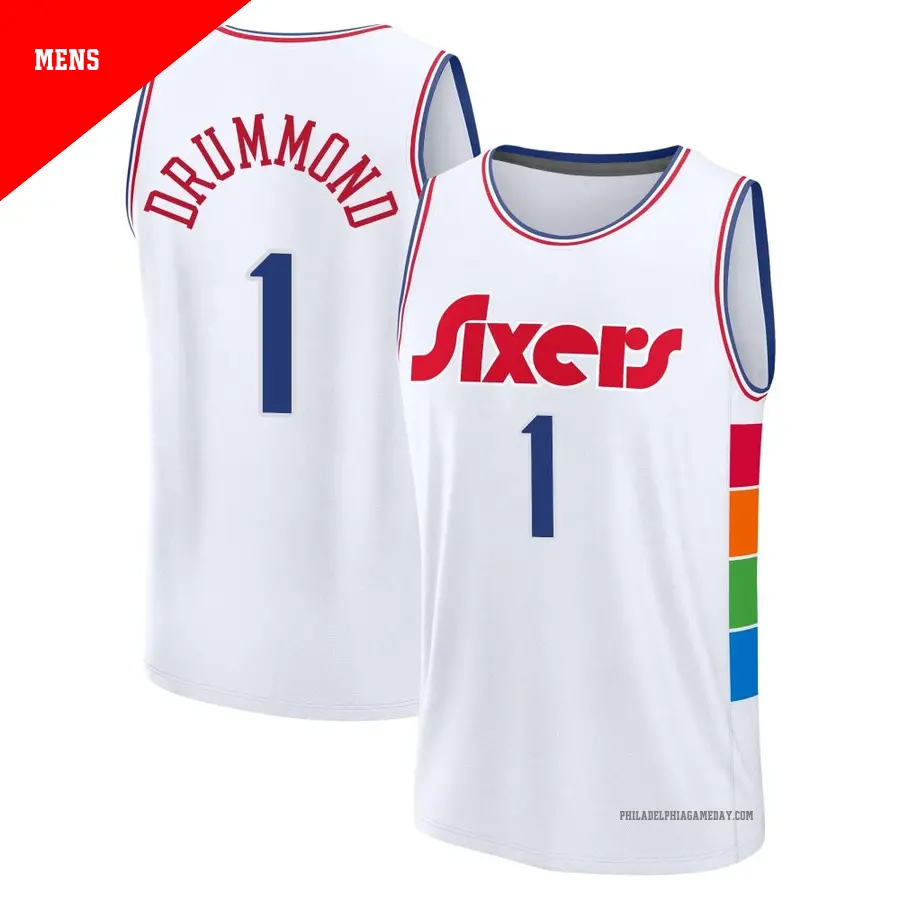 ＃1 Men's Andre Drummond Philadelphia 76ers 2024/25 Fast Break Fanatics White City Edition Jersey