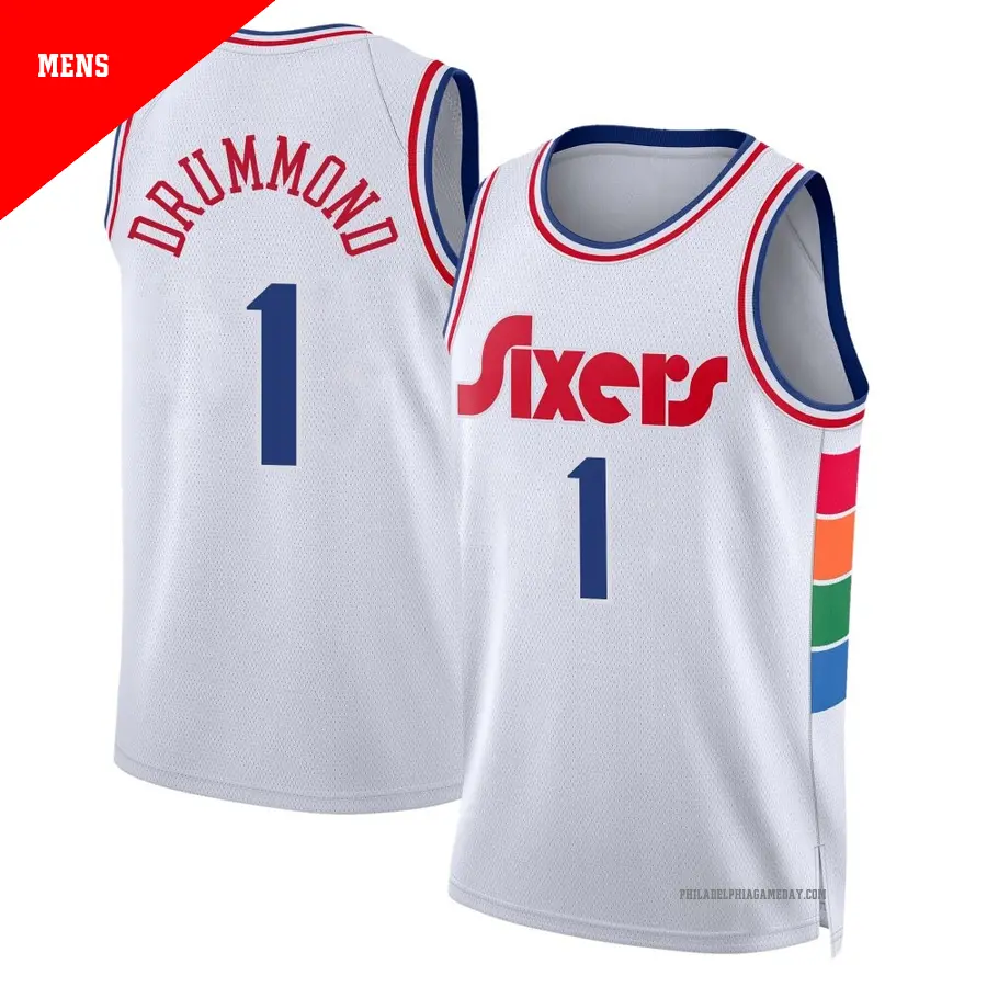 ＃1 Men's Andre Drummond Philadelphia 76ers 2024/25 Swingman White City Edition Jersey