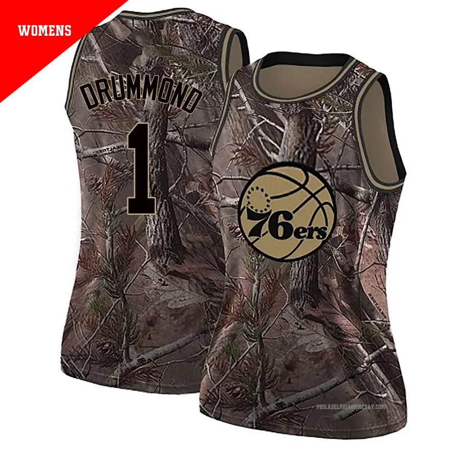 ＃1 Women's Andre Drummond Philadelphia 76ers Camo Swingman Realtree Collection Jersey