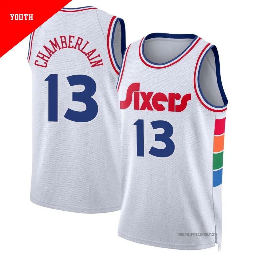 ＃13 Youth Wilt Chamberlain Philadelphia 76ers 2024/25 Swingman White City Edition Jersey