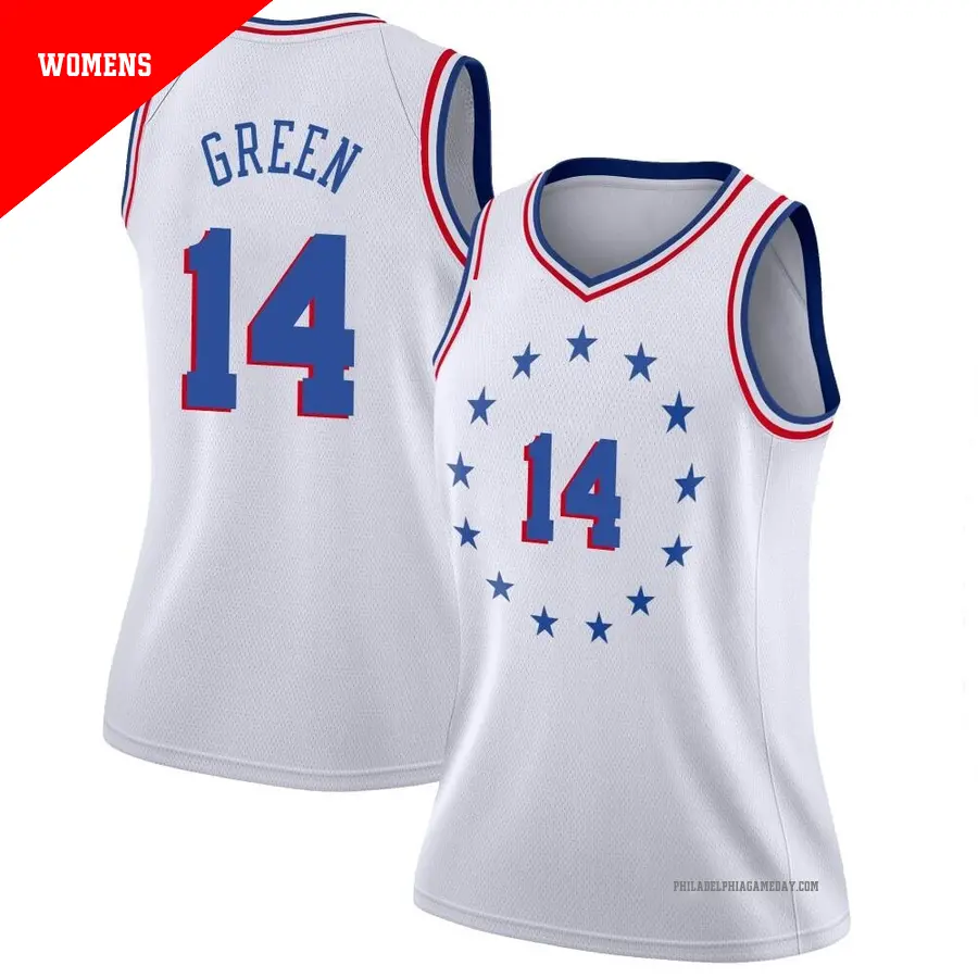 ＃14 Women's Danny Green Philadelphia 76ers 2018/19 Swingman White JerseyEarned Edition