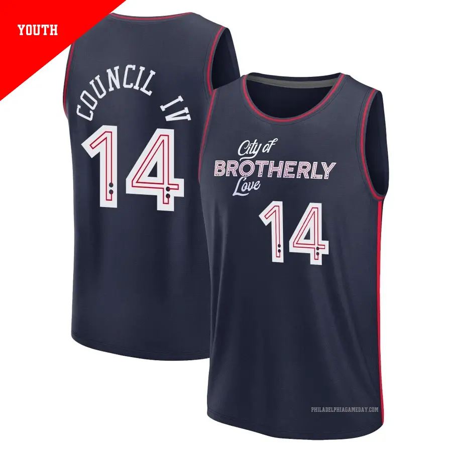 ＃14 Youth Ricky Council IV Philadelphia 76ers 2023/24 Fast Break Navy City Edition Jersey