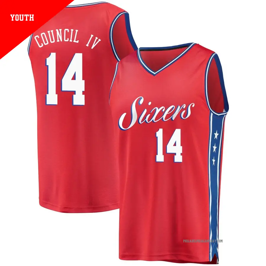 ＃14 Youth Ricky Council IV Philadelphia 76ers Red Fast Break JerseyStatement Edition
