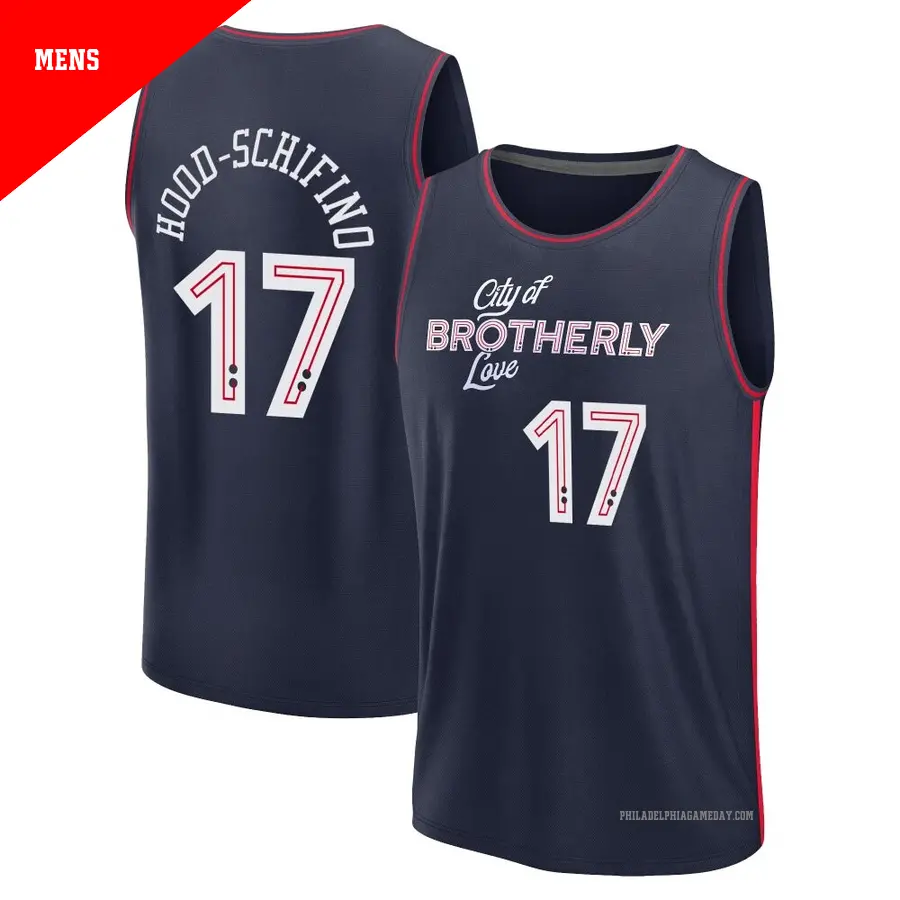 ＃17 Men's Jalen Hood-Schifino Philadelphia 76ers 2023/24 Fast Break Navy City Edition Jersey