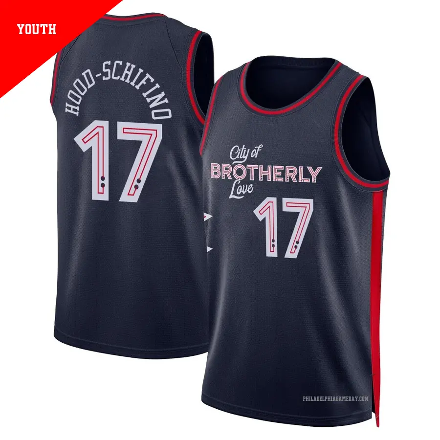 ＃17 Youth Jalen Hood-Schifino Philadelphia 76ers 2023/24 Swingman Navy City Edition Jersey