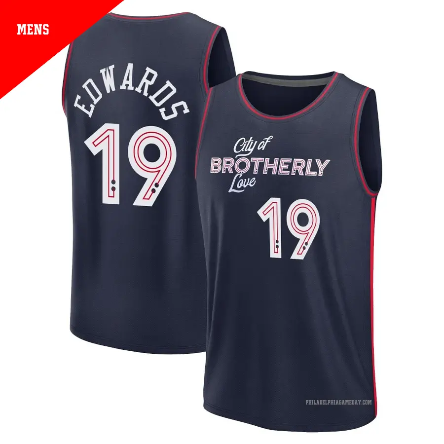 ＃19 Men's Justin Edwards Philadelphia 76ers 2023/24 Fast Break Navy City Edition Jersey
