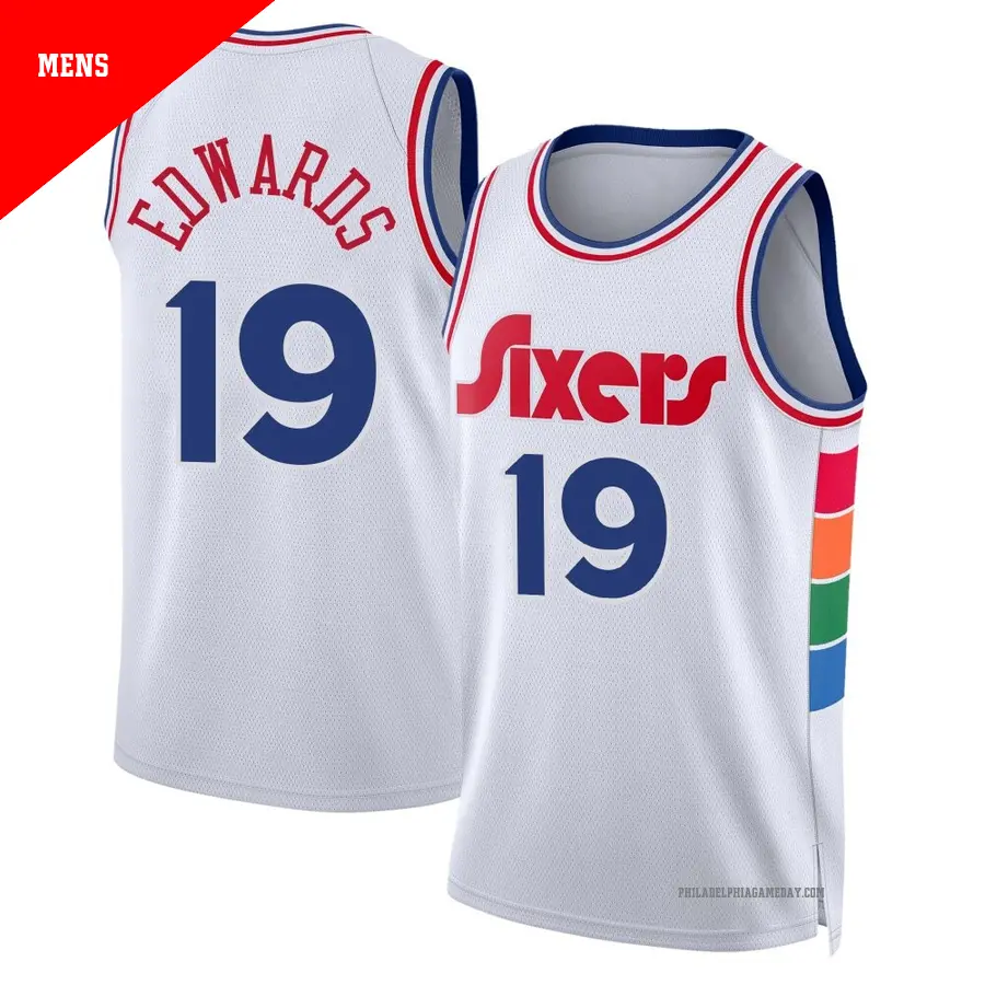 ＃19 Men's Justin Edwards Philadelphia 76ers 2024/25 Swingman White City Edition Jersey