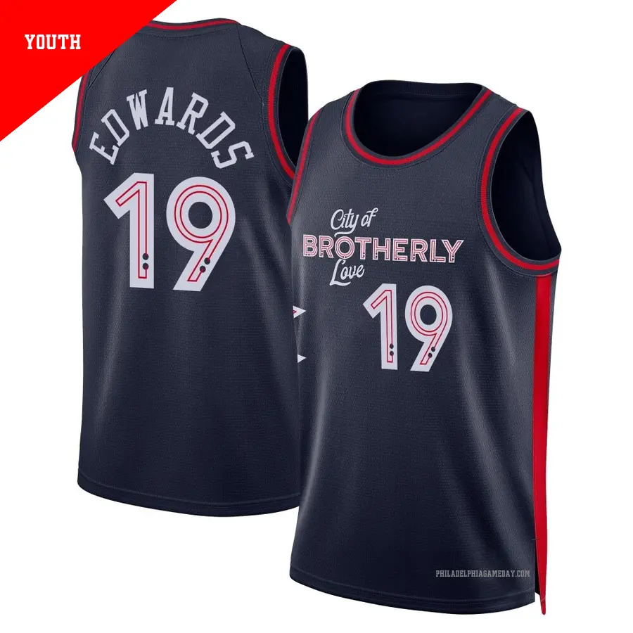 ＃19 Youth Justin Edwards Philadelphia 76ers 2023/24 Swingman Navy City Edition Jersey