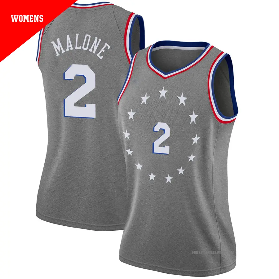 ＃2 Women's Moses Malone Philadelphia 76ers 2018/19 Swingman Gray JerseyCity Edition
