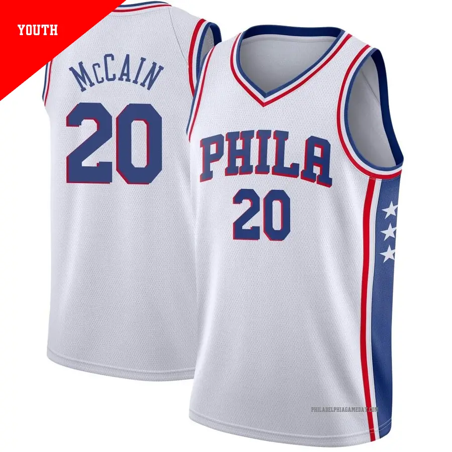 ＃20 Youth Jared McCain Philadelphia 76ers White Swingman JerseyAssociation Edition