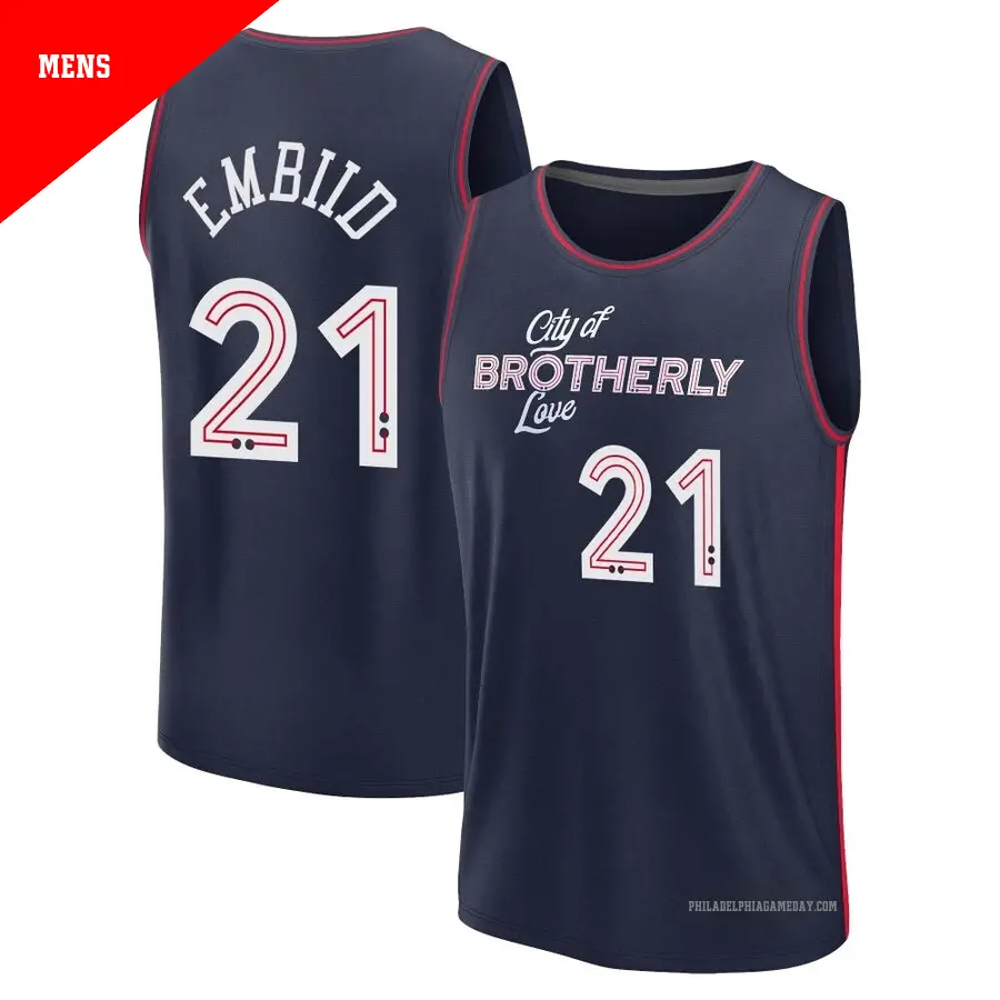 ＃21 Men's Joel Embiid Philadelphia 76ers 2023/24 Fast Break Navy City Edition Jersey