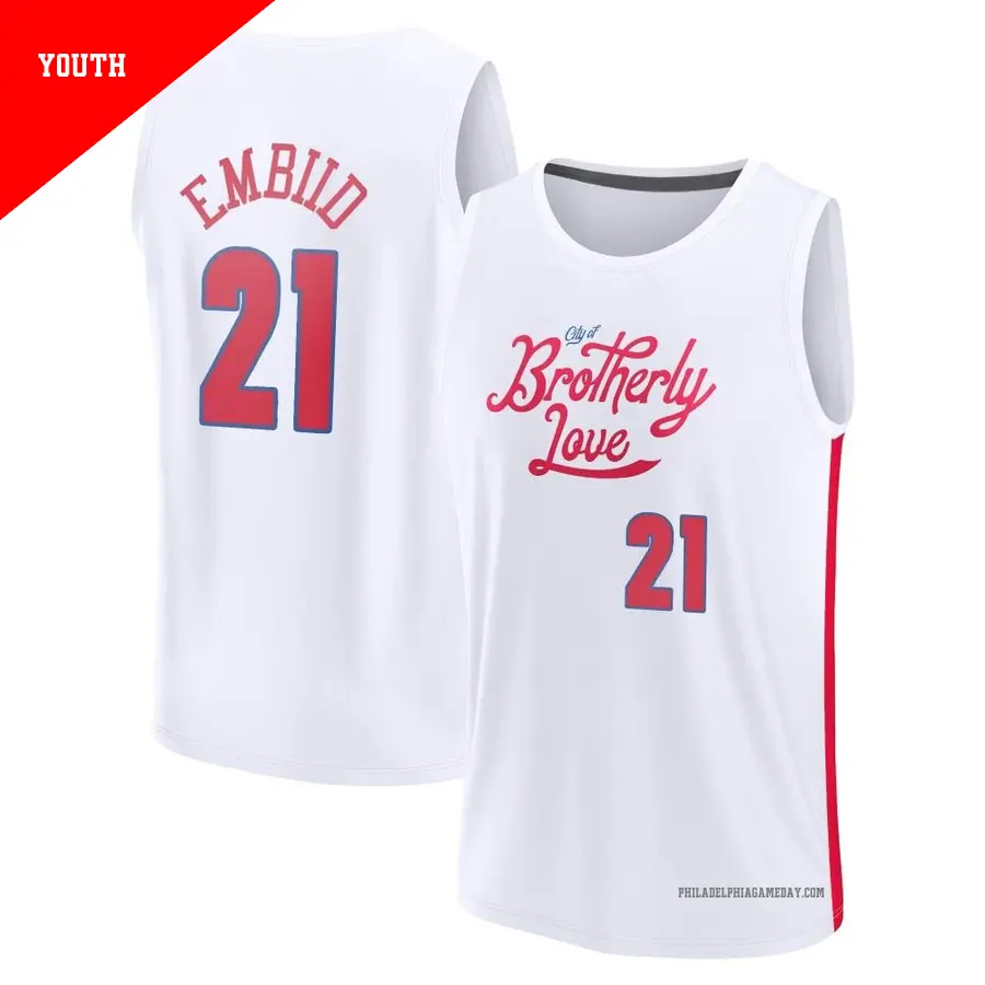 ＃21 Youth Joel Embiid Philadelphia 76ers 2022/23 Fast Break White City Edition Jersey