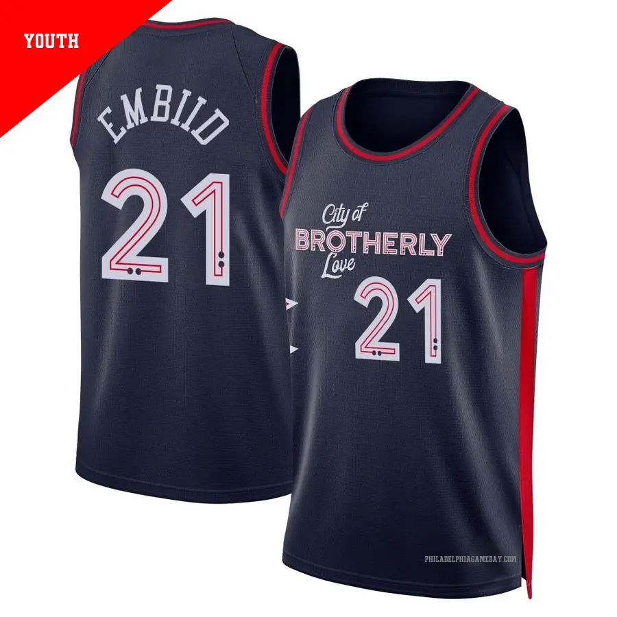 ＃21 Youth Joel Embiid Philadelphia 76ers 2023/24 Swingman Navy City Edition Jersey