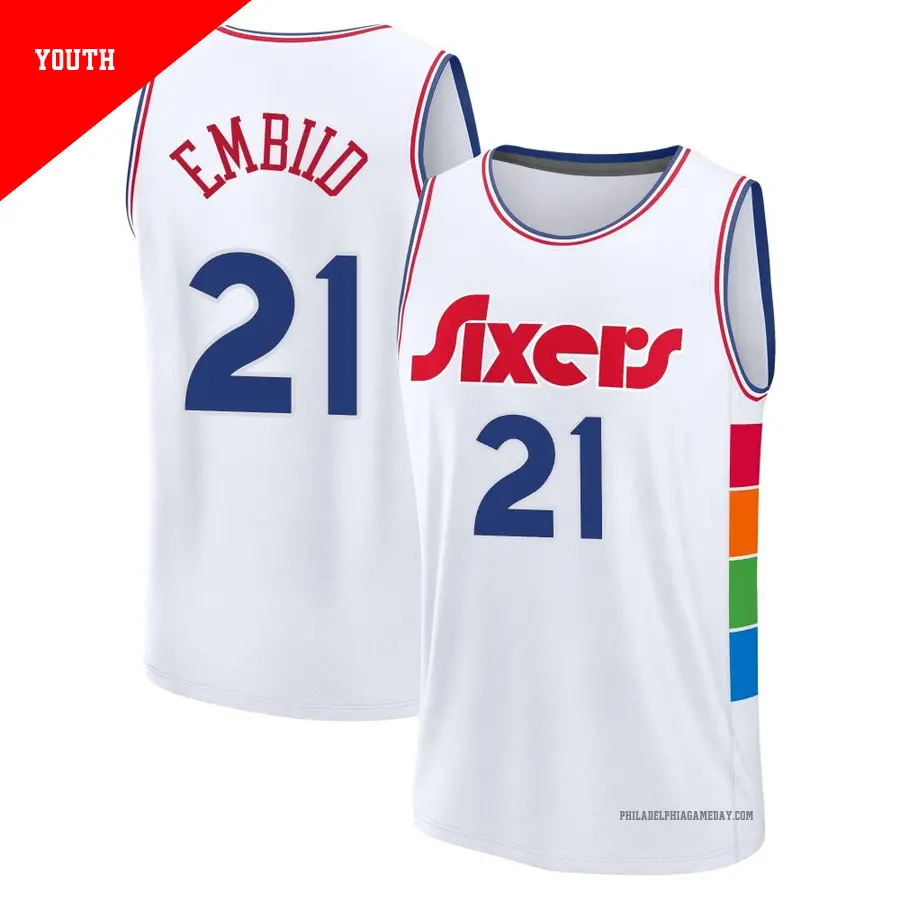 ＃21 Youth Joel Embiid Philadelphia 76ers 2024/25 Fast Break Fanatics White City Edition Jersey