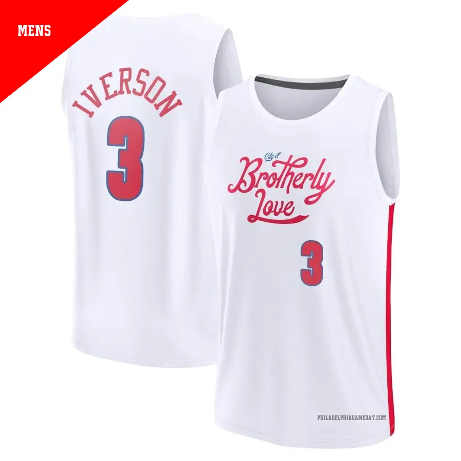 ＃3 Men's Allen Iverson Philadelphia 76ers 2022/23 Fast Break White City Edition Jersey