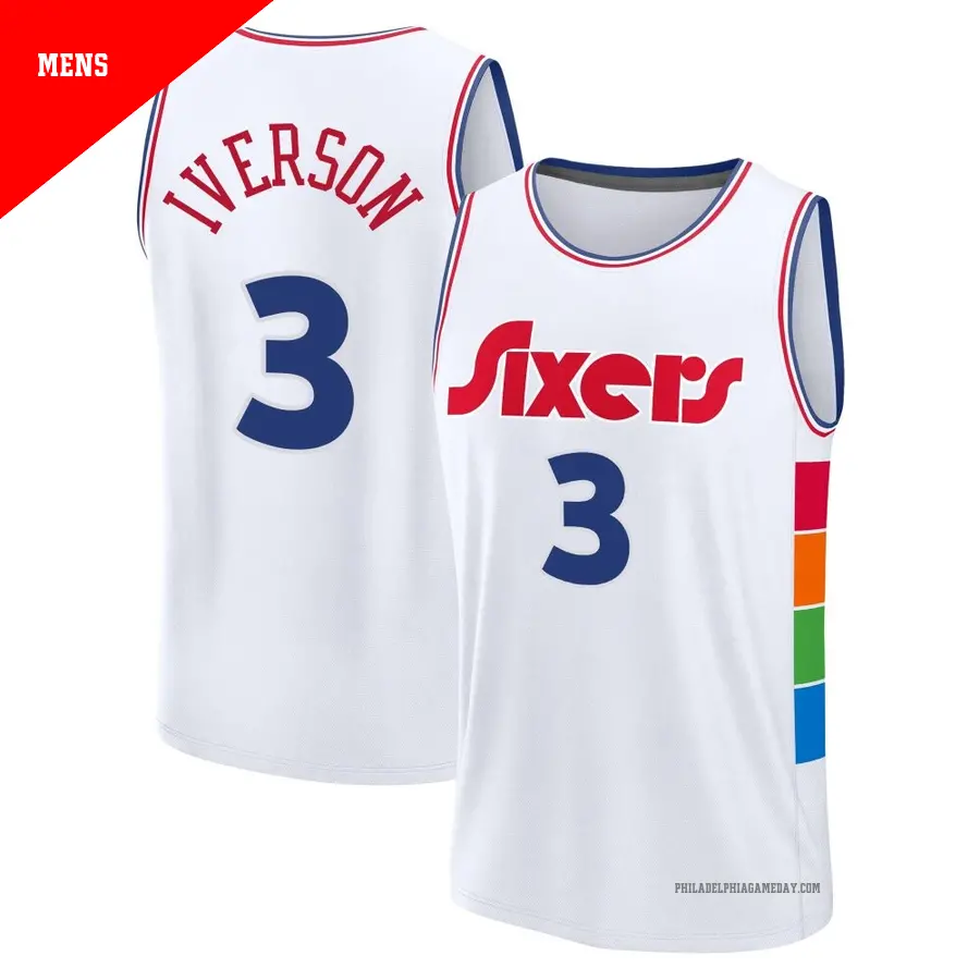 ＃3 Men's Allen Iverson Philadelphia 76ers 2024/25 Fast Break Fanatics White City Edition Jersey