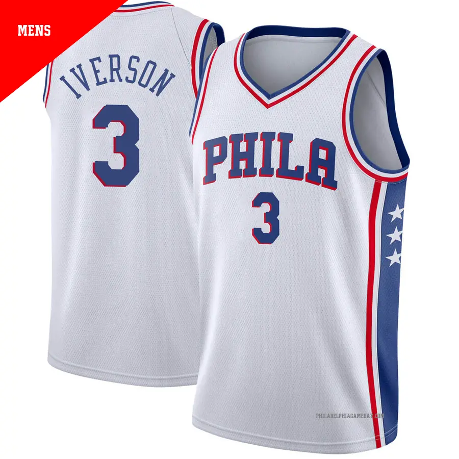 ＃3 Men's Allen Iverson Philadelphia 76ers White Swingman JerseyAssociation Edition