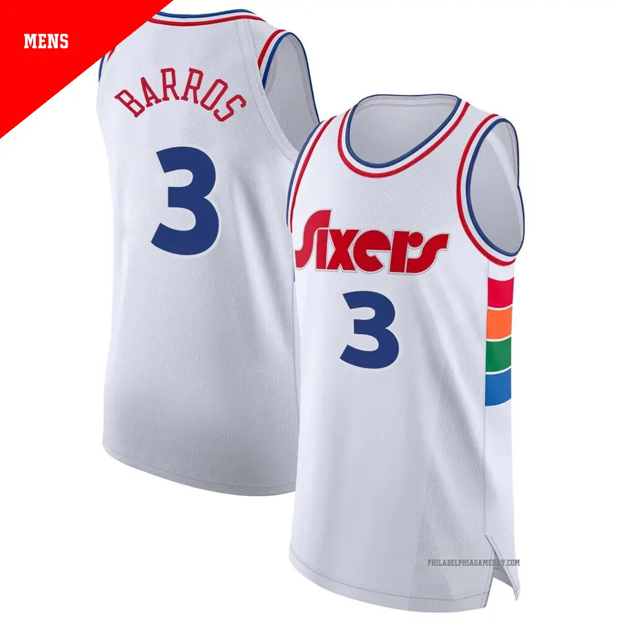 ＃3 Men's Dana Barros Philadelphia 76ers 2024/25 Authentic White City Edition Jersey