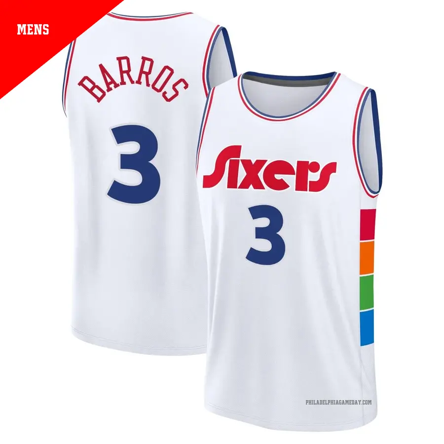 ＃3 Men's Dana Barros Philadelphia 76ers 2024/25 Fast Break Fanatics White City Edition Jersey
