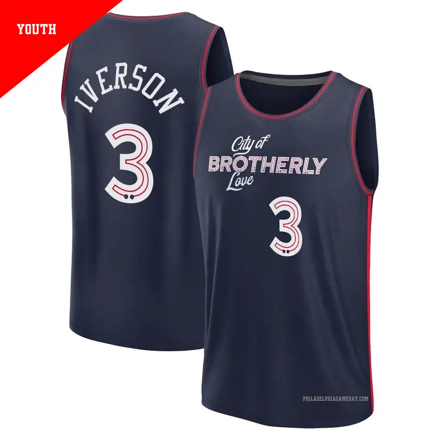 ＃3 Youth Allen Iverson Philadelphia 76ers 2023/24 Fast Break Navy City Edition Jersey