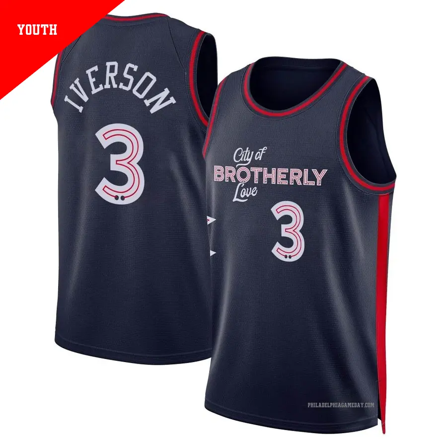 ＃3 Youth Allen Iverson Philadelphia 76ers 2023/24 Swingman Navy City Edition Jersey