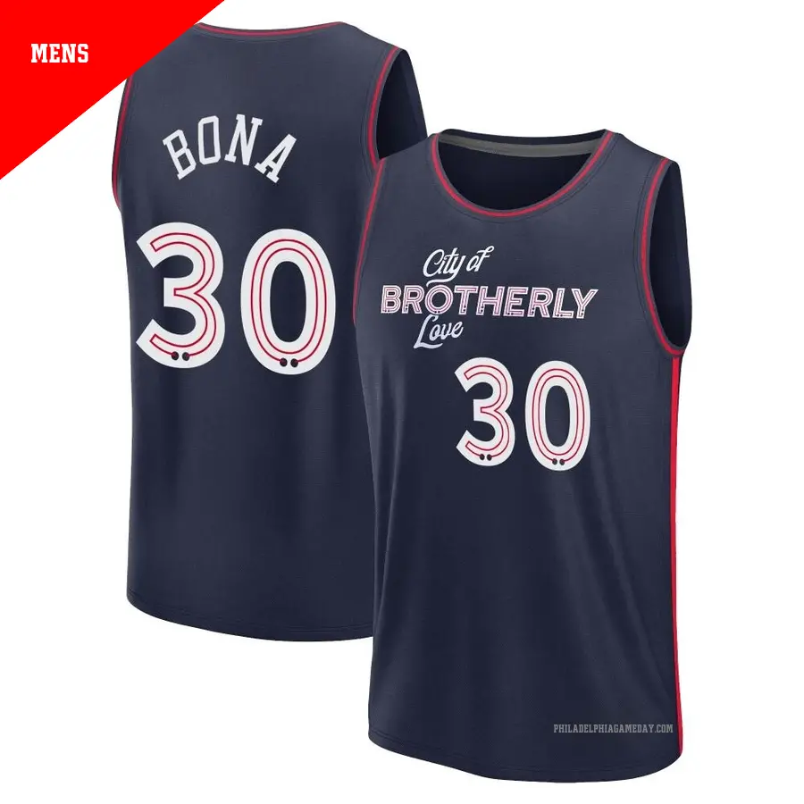 ＃30 Men's Adem Bona Philadelphia 76ers 2023/24 Fast Break Navy City Edition Jersey