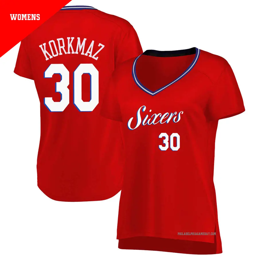 ＃30 Women's Furkan Korkmaz Philadelphia 76ers Red Fast Break JerseyStatement Edition