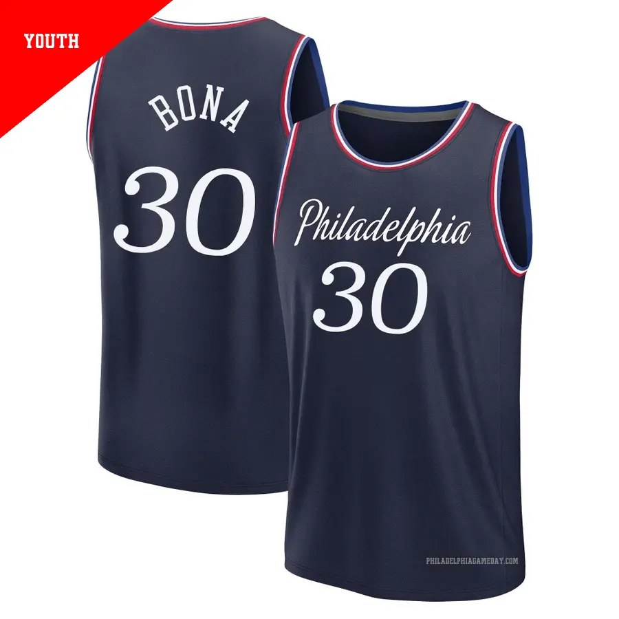 ＃30 Youth Adem Bona Philadelphia 76ers 2025/26 Fast Break Navy City Edition Jersey