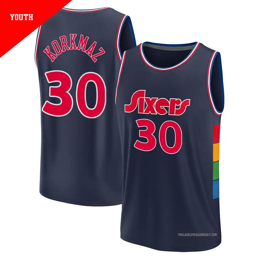 ＃30 Youth Furkan Korkmaz Philadelphia 76ers 2021/22 Fast Break Navy Replica City Edition Jersey