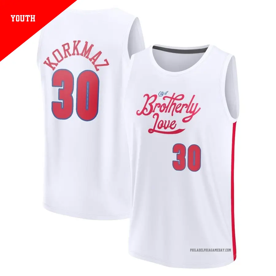 ＃30 Youth Furkan Korkmaz Philadelphia 76ers 2022/23 Fast Break White City Edition Jersey