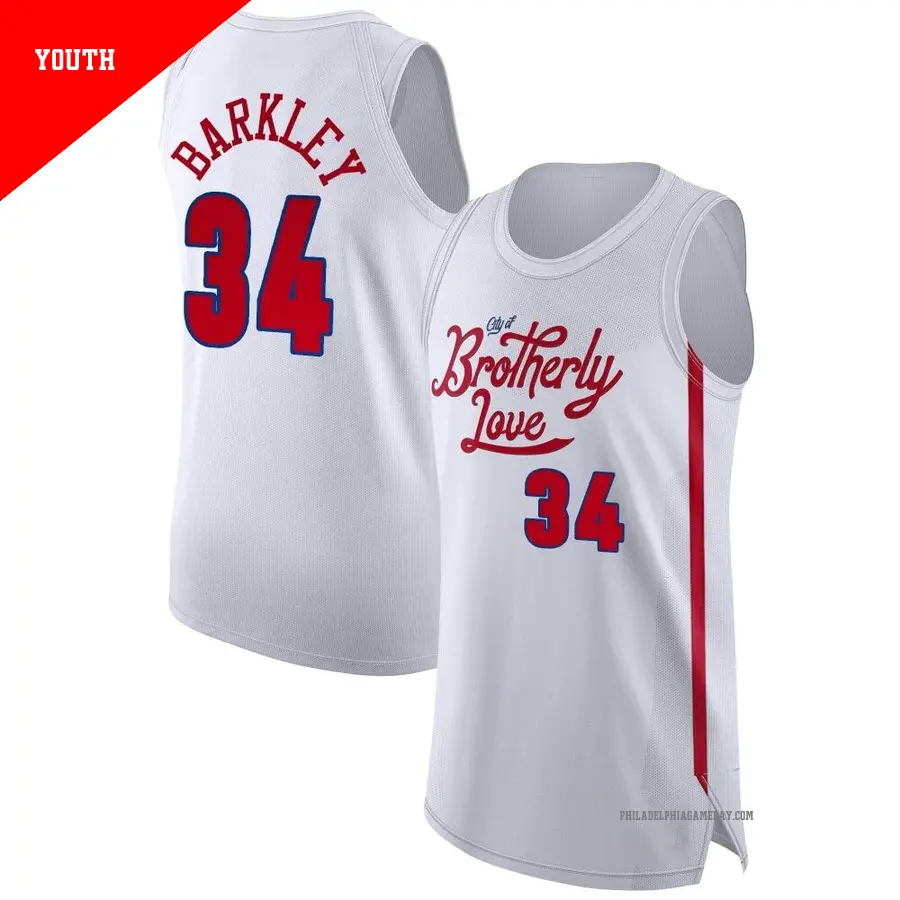 ＃34 Youth Charles Barkley Philadelphia 76ers 2022/23 Authentic White City Edition Jersey