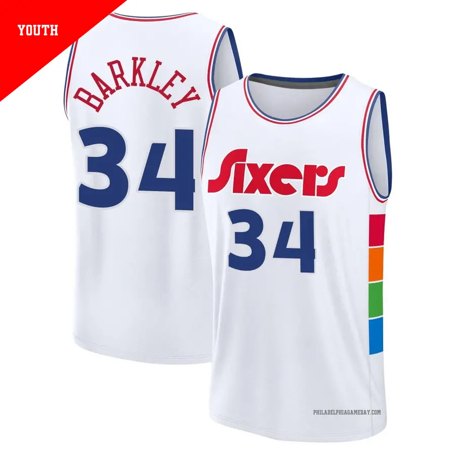 ＃34 Youth Charles Barkley Philadelphia 76ers 2024/25 Fast Break Fanatics White City Edition Jersey