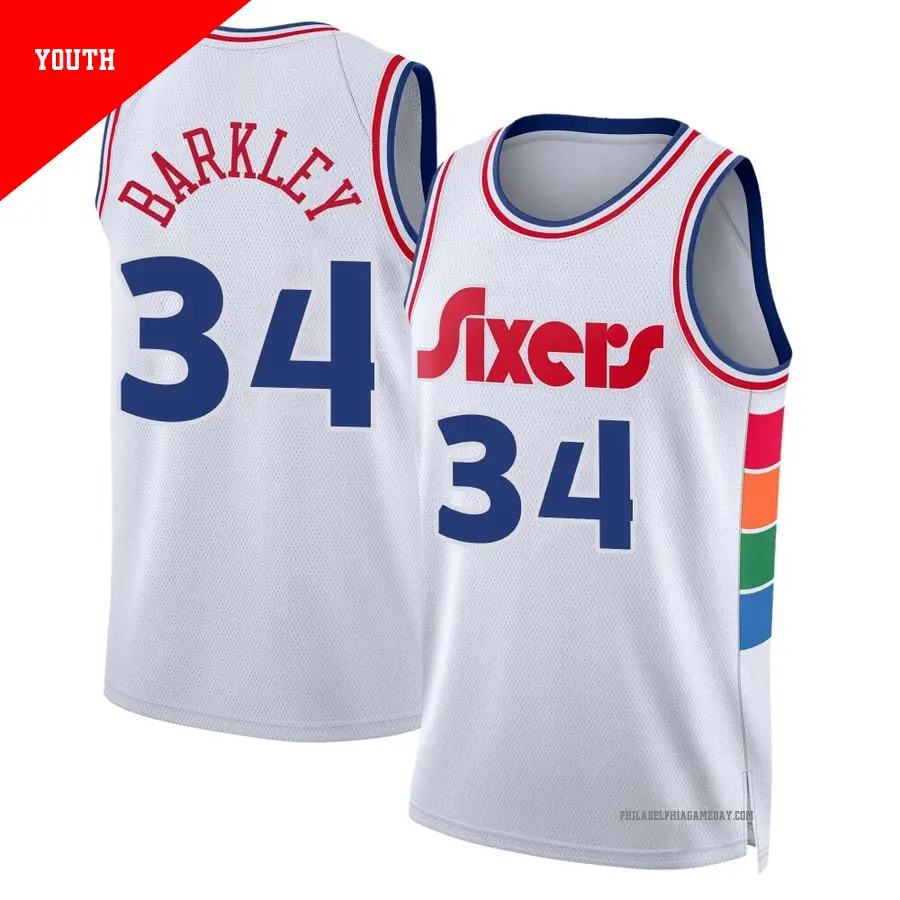 ＃34 Youth Charles Barkley Philadelphia 76ers 2024/25 Swingman White City Edition Jersey