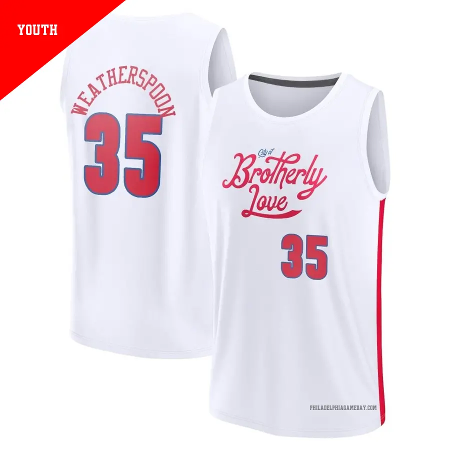 ＃35 Youth Clarence Weatherspoon Philadelphia 76ers 2022/23 Fast Break White City Edition Jersey