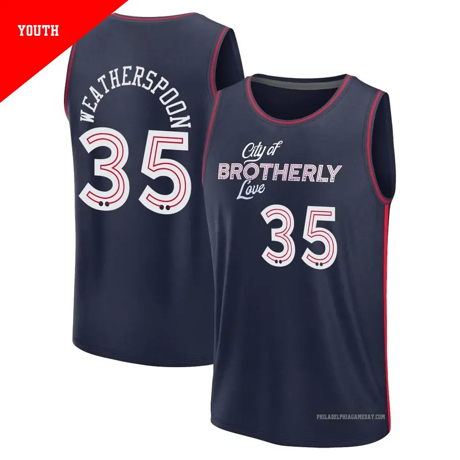 ＃35 Youth Clarence Weatherspoon Philadelphia 76ers 2023/24 Fast Break Navy City Edition Jersey