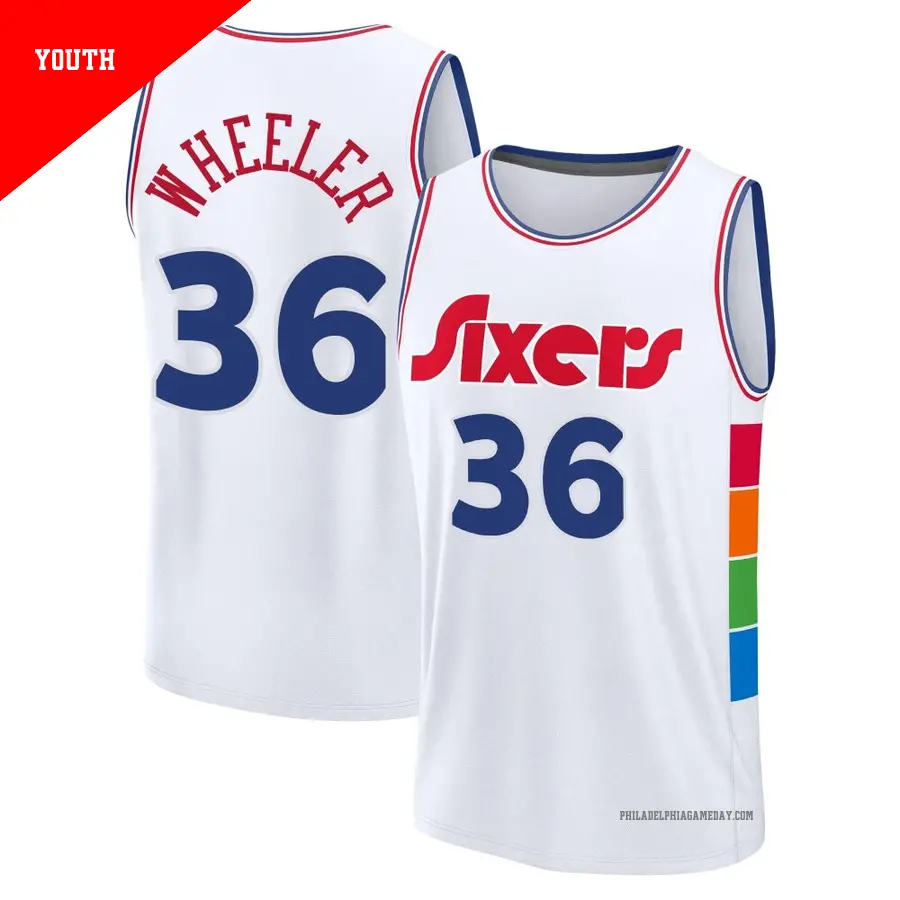 ＃36 Youth Phillip Wheeler Philadelphia 76ers 2024/25 Fast Break Fanatics White City Edition Jersey