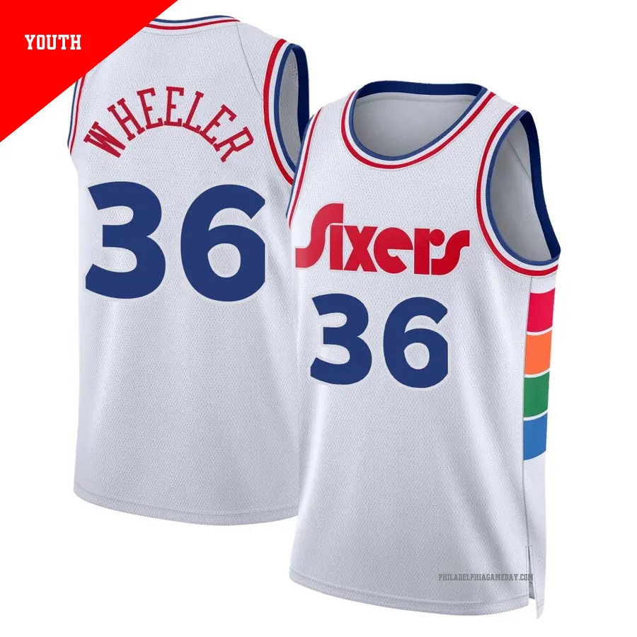 ＃36 Youth Phillip Wheeler Philadelphia 76ers 2024/25 Swingman White City Edition Jersey