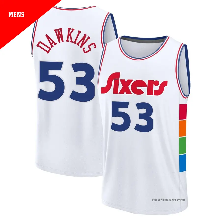 ＃53 Men's Darryl Dawkins Philadelphia 76ers 2024/25 Fast Break Fanatics White City Edition Jersey