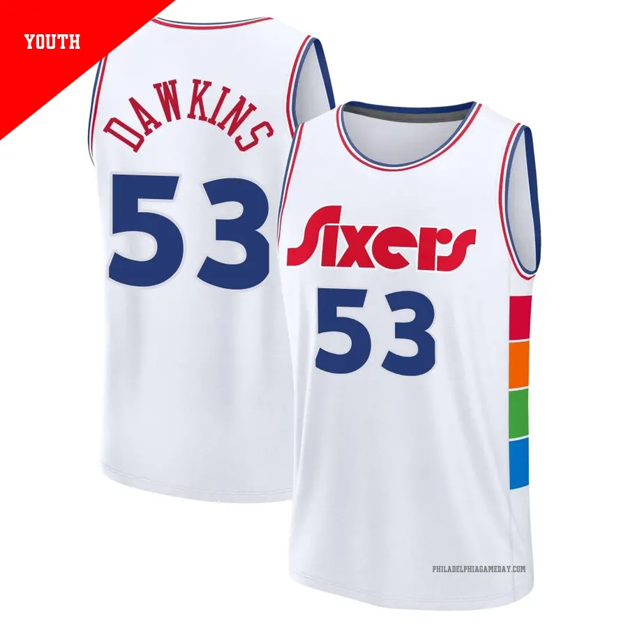 ＃53 Youth Darryl Dawkins Philadelphia 76ers 2024/25 Fast Break Fanatics White City Edition Jersey