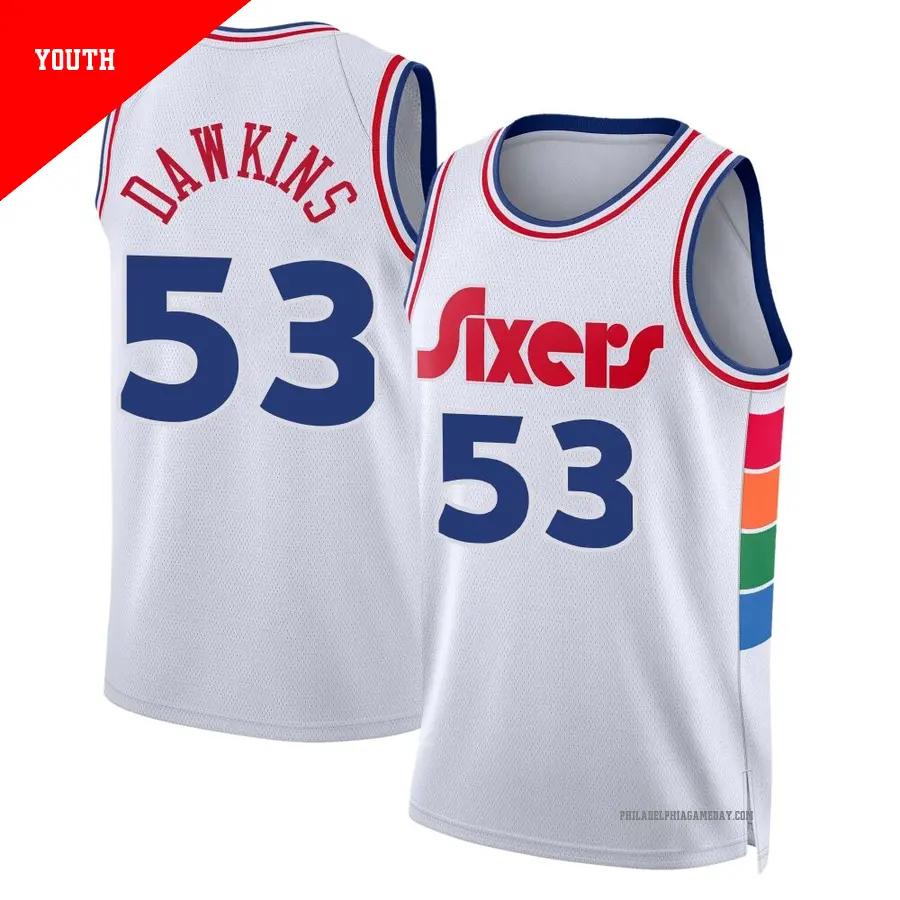 ＃53 Youth Darryl Dawkins Philadelphia 76ers 2024/25 Swingman White City Edition Jersey